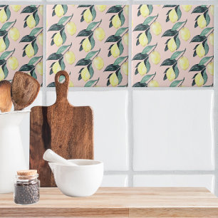 Vattenfärgslemoner och Löv Gult Sömlös Mönster Kakelplatta