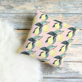 Vattenfärgslemoner och Löv Gult Sömlös Mönster Kudde