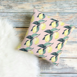 Vattenfärgslemoner och Löv Gult Sömlös Mönster Kudde