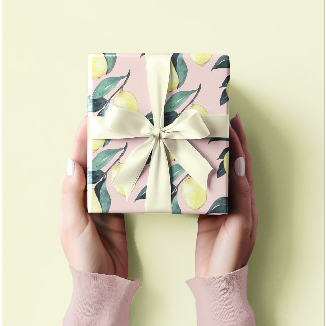 Vattenfärgslemoner och Löv Gult Sömlös Mönster Presentpapper (Skapare uppladdad)