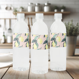 Vattenfärgslemoner och Löv Gult Sömlös Mönster Vattenflaskor Etikett