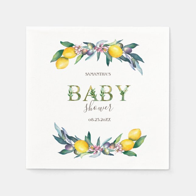 Vattenfärgslemoner Olife Baby Shower Pappersservett (Framsidan)