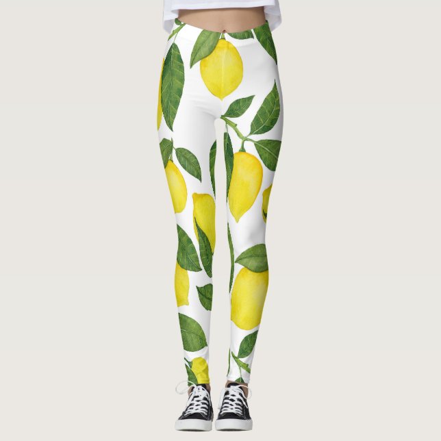 Vattenfärgslemoner: Sommarfrukt Mönster Leggings (Framsida)
