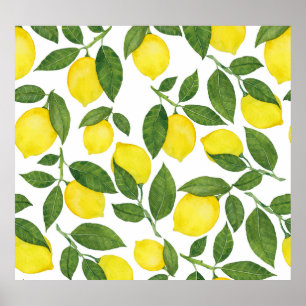 Vattenfärgslemoner: Sommarfrukt Mönster Poster
