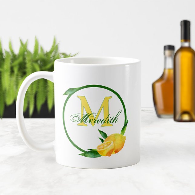 Vattenfärgslemonerna 🍋 Namn och Monogram ✨ Kaffemugg (Watercolor Lemons 🍋✨ Name and Monogram Coffee Mug
)