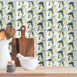 Vattenfärgslemonerna Sömlös Mönster, Gult Kakelplatta