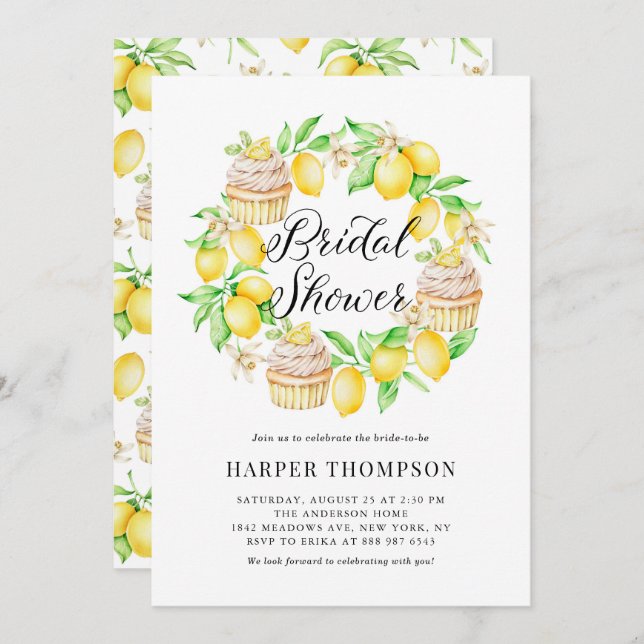 Vattenfärgslemonger och Muffinsar Möhippa av andni Inbjudningar (Fram/baksida)