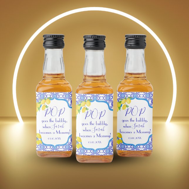 Vattenfärgslemons Amalfi Babydusch-kub Spritflaskor Etikett (Skapare uppladdad)