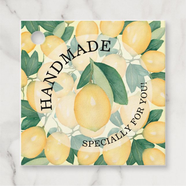 Vattenfärgslemons HANDMADE åt dig | Kanarieöarna Gåvor Etiketter (Framsida)