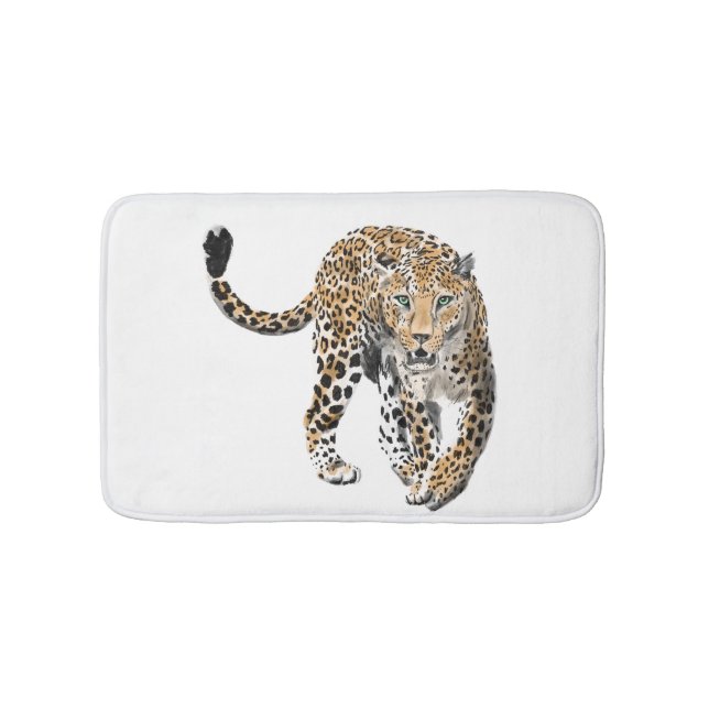 vattenfärgsleopard djungelkattmålad grönt av djur badrumsmatta (Framsidan)