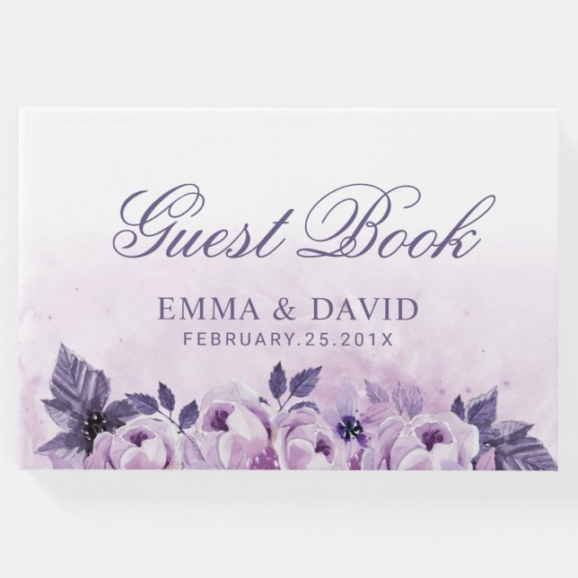 VattenfärgsLila Blommigt Elegant Vår bröllop Gästböcker (Framsida)