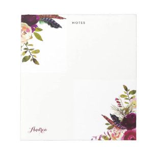 VattenfärgsLila Boho Blommigt HöstPersonlig för Anteckningsblock