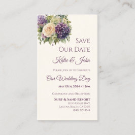 VattenfärgsLila Bouquet-Bröllop spara datum- Visitkort