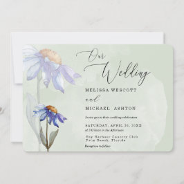 VattenfärgsLila Daisy Rustic Bröllop Sage Grönt Inbjudningar