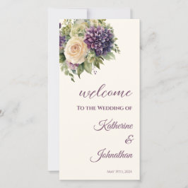 VattenfärgsLila Flower Bouquet-Bröllopsprogram-
