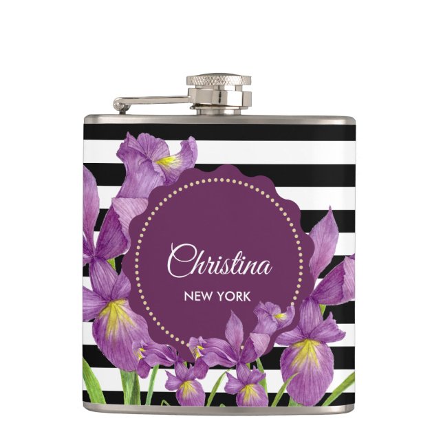 VattenfärgsLila Iris Black White Rand Mönster Fickplunta (Framsidan)