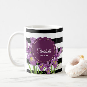 VattenfärgsLila Iris Black White Rand Mönster Kaffemugg