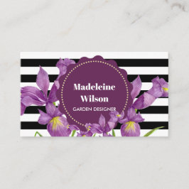 VattenfärgsLila Iris Black White Rand Mönster Visitkort