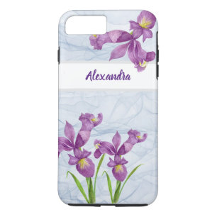 VattenfärgsLila Iris Botanical Blommigt Organza