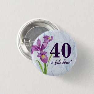 VattenfärgsLila Iris Botanical Blommigt Organza Knapp