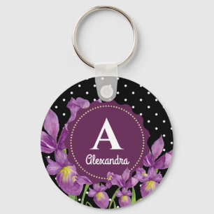 VattenfärgsLila Iris Botanical Polka dots Nyckelring
