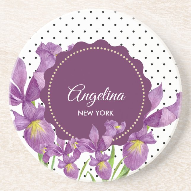 VattenfärgsLila Iris Botanical Polka dots Underlägg (Framsidan)