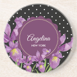 VattenfärgsLila Iris Botanical Polka dots Underlägg