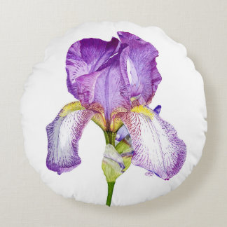 VattenfärgsLila Iris ~ Chicens Blommigt Rund fylln Kudde