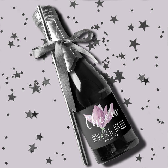 VattenfärgsLila Magnolias Bröllop Mini (Watercolor greenery wedding mini champagne labels for favors or to serve to guests)