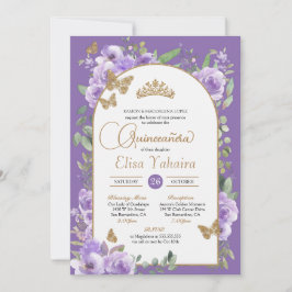 VattenfärgsLila och Guld Butterfly Quinceañera Inbjudningar