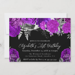 VattenfärgsLila och Silver Ro 21:a födelsedag Inbjudningar