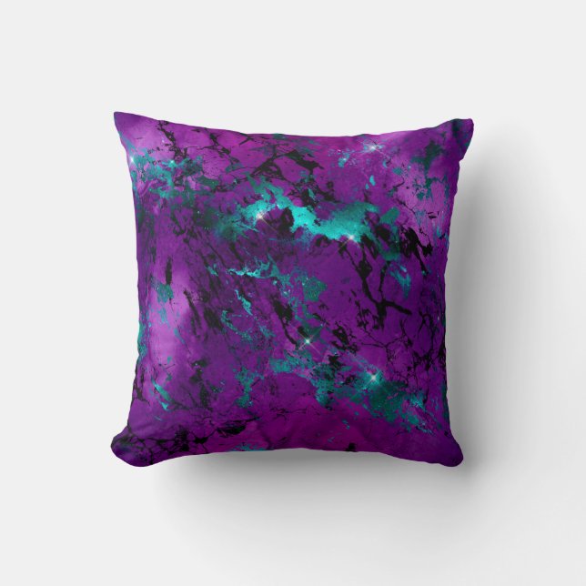VattenfärgsLila och Teal Marble Galaxy Kudde (Framsida)