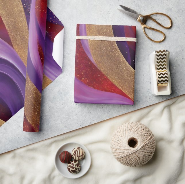 VattenfärgsLila, Röda och Guld Bläck Valentineser Presentpapper (Hantverk)