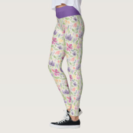 VattenfärgsLila Rosa Blommigt Flower Mönster Leggings