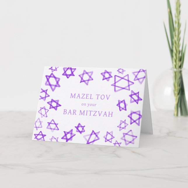 VattenfärgsLila Stars MAZEL TOV Pub Bat mitzvah Kort (Framsida)