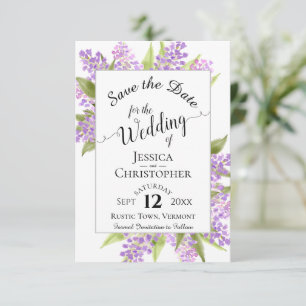 Vattenfärgslilacs & Calligraphy Simple Bröllop Spara Datumet