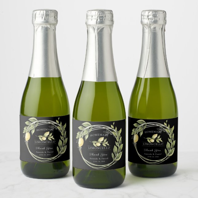 VattenfärgsLimoncello FloralSparkling Vin-etikett (Flaskor)