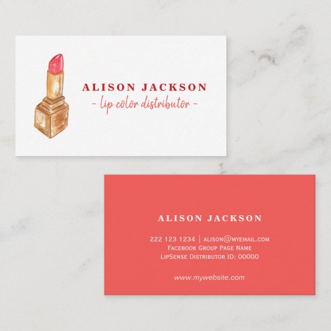 Vattenfärgslipparröd guld lip färg-distributör visitkort (Fram/baksida)