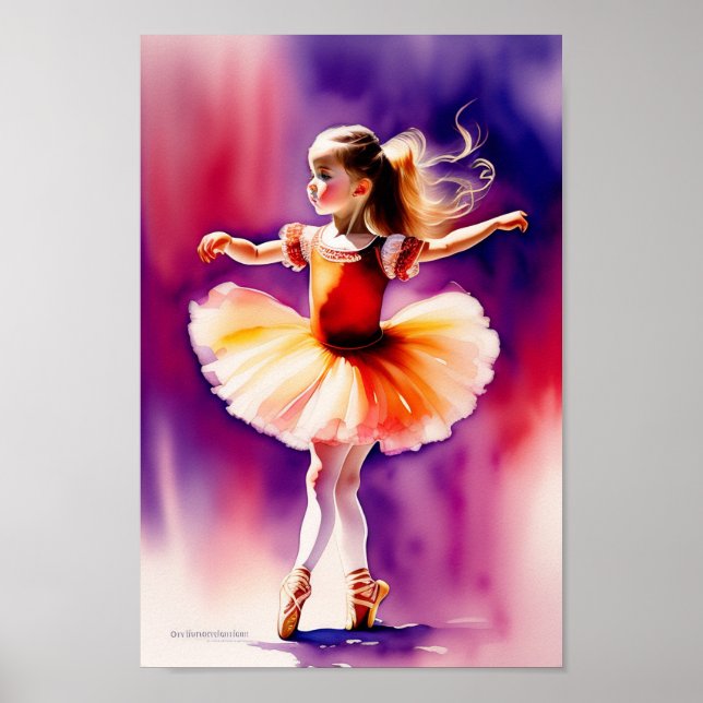 vattenfärgsliten ballerina poster utskrift (Framsidan)