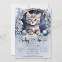 Vattenfärgsliten kitten Winter Baby Shower