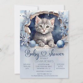 Vattenfärgsliten kitten Winter Baby Shower Inbjudningar