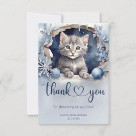 Vattenfärgsliten kitten Winter Baby Shower Tack Kort
