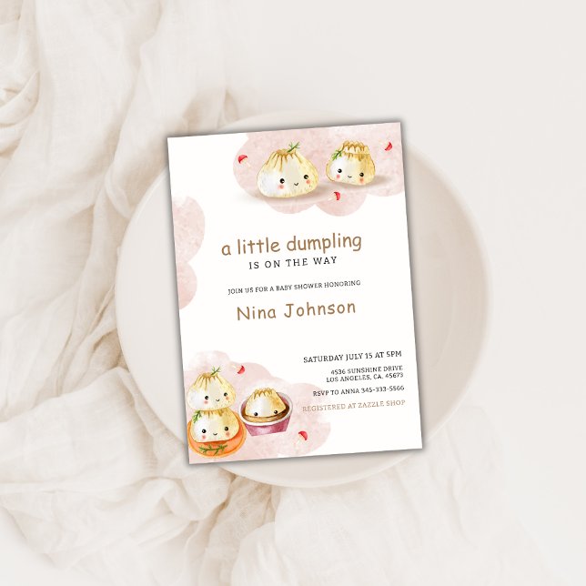 Vattenfärgsliten liten dupling Mushroom Baby Showe Inbjudningar (Watercolor Little Dumpling Mushroom Baby Shower Invitation)