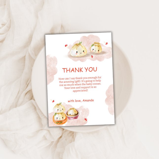 Vattenfärgsliten liten dupling Mushroom Baby Showe Tack Kort (Watercolor Little Dumpling Mushroom Baby Shower Thank You Card)