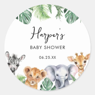 Vattenfärgsliten Vild En safari Baby Shower Runt Klistermärke