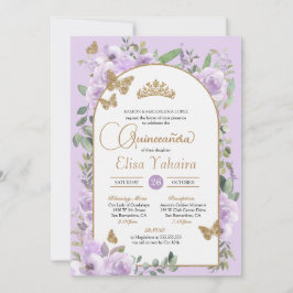 Vattenfärgsljus Lila Butterfly Quinceañera Inbjudningar