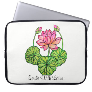 VattenfärgsLotus med Buds & Löv Rosa Laptop Sleeve
