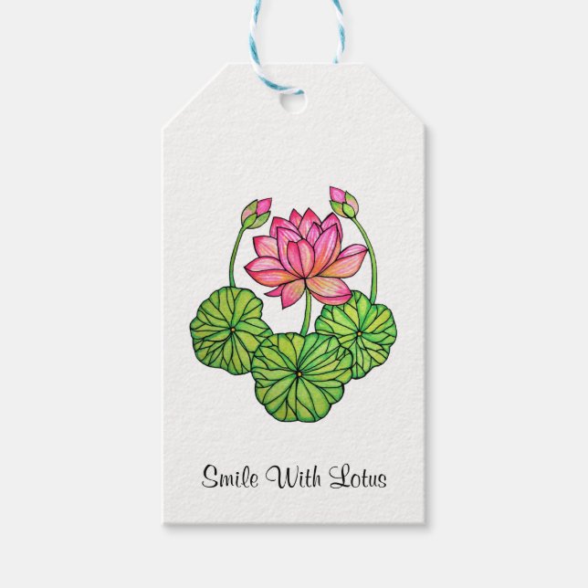 VattenfärgsLotus med Buds & Löv Rosa Presentetikett (Framsidan)