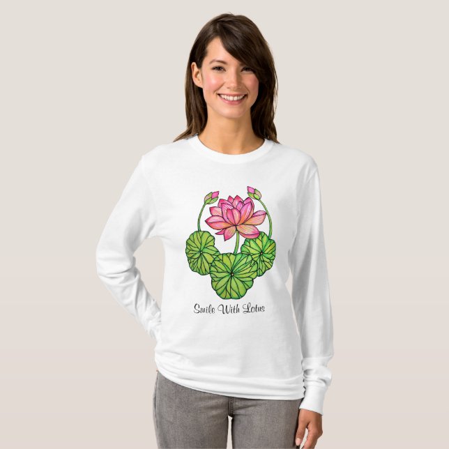 VattenfärgsLotus med Buds & Löv Rosa T-shirt (Hel framsida)