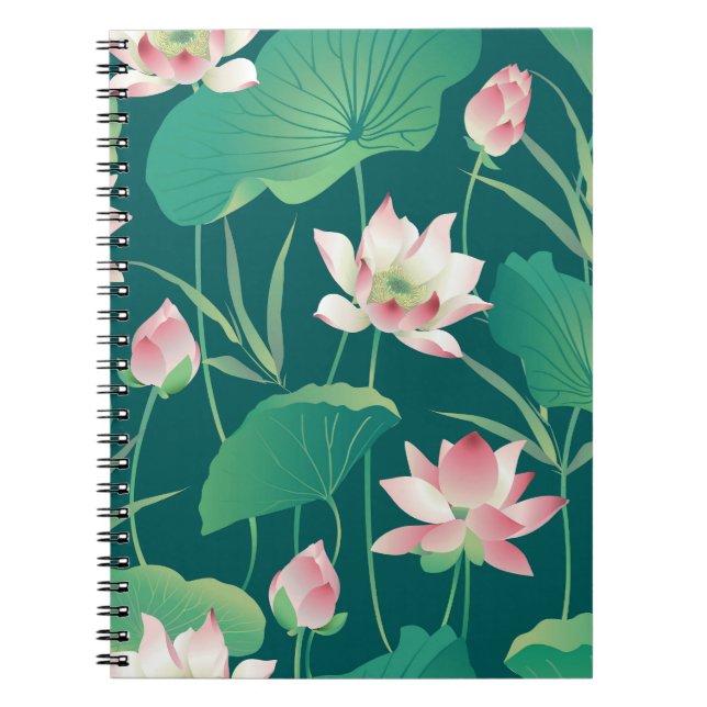 Vattenfärgslotus: vintage sömlösa blommor. anteckningsbok (Framsidan)